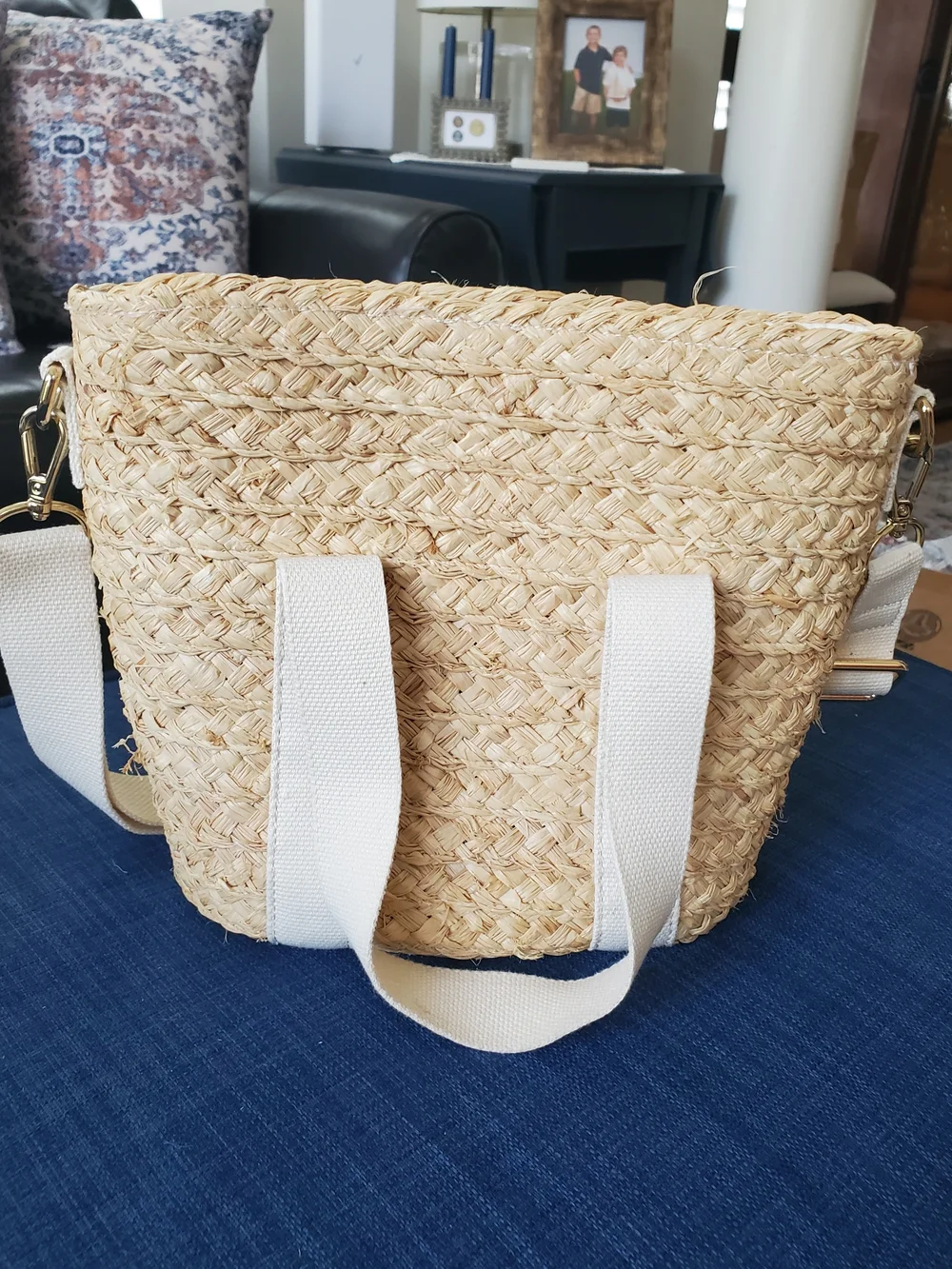 J. Crew Natural Straw Tote with Cream Canvas Strap